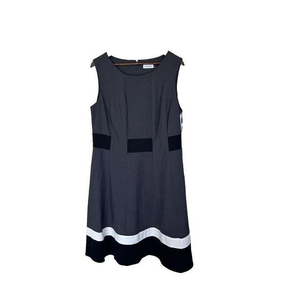 Calvin Klein Color Block Fit and Flare Dress Womens Size 14 Black Charcoal - Picture 1 of 5